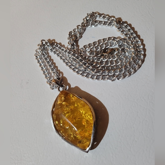 Silver-tone, amber necklace - Picture 7 of 7